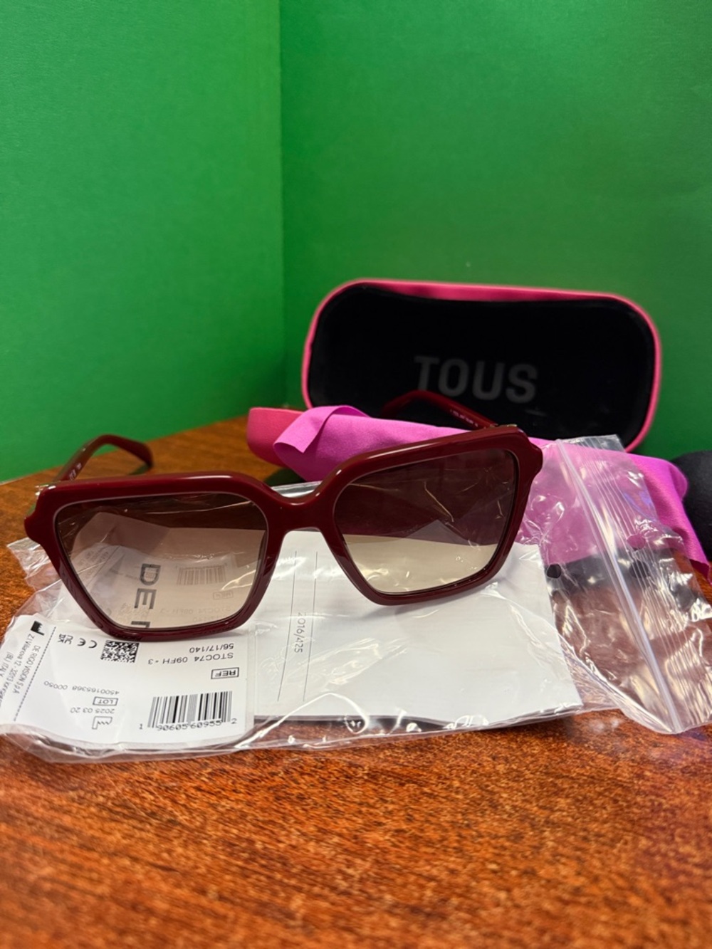 Tous Burgundy Square Sunglasses with Gradient Lenses